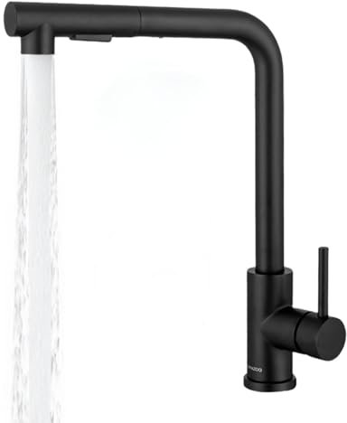UUE Wasserhahn Küche Schwarz, Küchenarmatur Ausziehbar, Spültischarmatur aus 304 Edelstahl mit 2 Strahlarten, Armatur Küche 360° Schwenkbar, Geeignet für Niederdruck 1Mpa - Hochdruck 8MPa