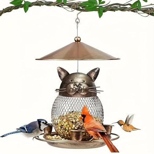 Bird Feeders for Outdoors Hanging, Squirrel Proof Bird Feeder with 3 Water Storage Tanks, Bird Seed Feeder with Sturdy Wire and Roof, Retro Metal Bird Feeder for Garden Yard Outside Decoration