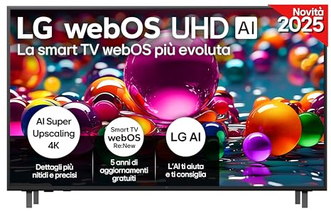LG webOS UHD AI UA75 TV 65 pollici, Smart TV 4K Ultra HD, Processore α7 Gen8, webOS con AI, Filmmaker mode, HDR10, Gaming con VRR 4K@60Hz, Game Optimizer, Wi-Fi, 65UA75006LA 2025