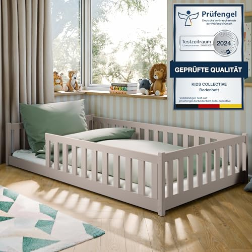 Kids Collective Kinderbett Bodenbett 120x200 cm mit Rausfallschutz & Lattenrost Montessori Bett Bed Gitterbett Kinder Jugendbett Einzelbett | Kaschmir weitere Größen 80x160 | 90x200 | 140x200 cm
