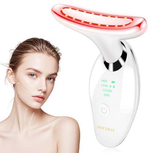 Massaggiatore Viso, Aggiornamento EMS Massaggiatore Viso Lifting, Dispositivo di Bellezza Antirughe 45℃ Riscaldabile, 6 Modalità Radiofrequenza Viso per Lifting Viso Doppio Mento Collo