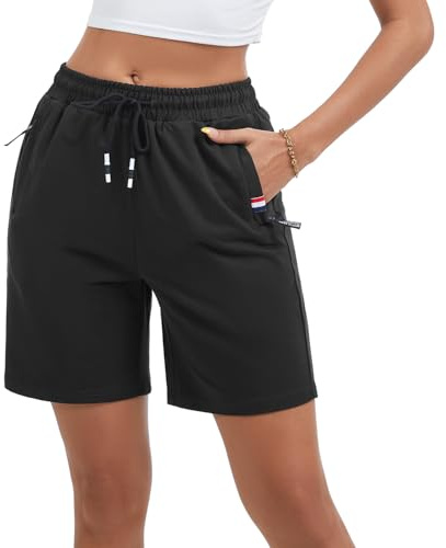 Pantalon Court Femme en Coton Été, Short Sport Doux et Respirant pour Le Jogging Fitness Yoga Gym D'entraînement Lounge, Bermuda Femme avec Poches