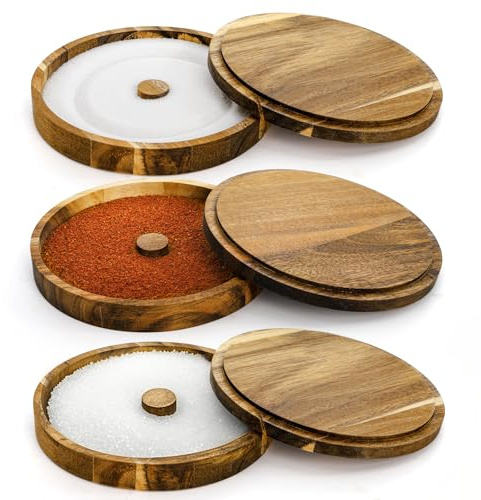 Nagpew 3 Pieces Margarita Salt Rimmer Set, Acacia Wood | Glass Rimmers with Lids, Stackable Bar Rimmer Tray Spice Sugar Container for Cocktail, Home Bar, Glass up to 5.5''D