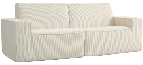 HOMCOM 3-Sitzer-Sofa aus Cord, 230 cm, modernes Sofa mit gepolsterter Sitzfläche und Armlehnen, vollständig komprimiert, keine Montage erforderlich, für Wohnzimmer, Schlafzimmer, Büro, Beige