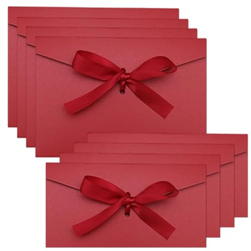 CLDURHGE 10 Stück Briefumschläge Vintage Umschläge Set, 5 kleine 17.5x12.5cm, 5 große 20x11cm, Rot, Geschenkverpackung mit Satinband, ideal für Hochzeit Geburtstag Einladung Feiern, Weihnachten