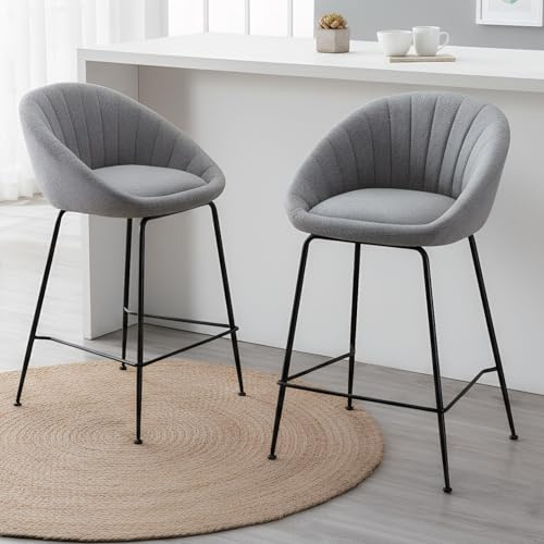 Ya-Home Juego de 2 Taburetes Altos de Cocina Patas Metal para Bar,Gris