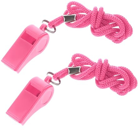 Aiyorse Lot de 2 sifflets roses pour entraîneurs, sifflets d'entraîneur en plastique avec cordon, sifflet d'arbitre clair et puissant, sifflet d'urgence pour enseignants, policiers, officiels