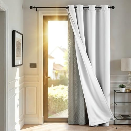 TOPICK Thermovorhang Kälteschutz doppelten Gardinen Ösen H214xB132 1 Stück | Gardinen Wohnzimmer Weiß Türvorhang Verdunklungsvorhänge Schlafzimmer Vorhänge mit abnehmbare Schicht Curtain living room
