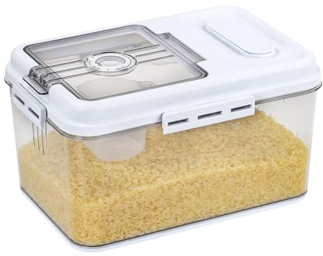 Taylor & Brown 5kg Airtight Rice Storage Container Dispenser With Measuring Cup Ideal for Kitchen Bulk Storage of Rice, Grains, Flour, Cereal, Sugar, Baking Supplies, Dog and Cat Food