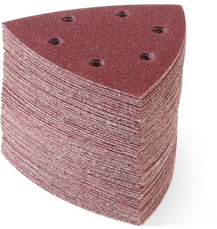 SATC 60 PCS 93mm Delta-Triangle Sanding Sheets 100 Grit Detail Sander Pads Durable Dust-Free 6-Holes Sander Sandpaper Hook and Loop Triangle Sanding 93 x 93 x 93mm