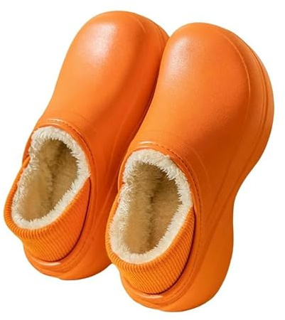 SMMZRF Clogs Damen Winter Warm Plüsch Flauschig Haus Wasserdicht Und rutschfest Plüsch Hausschuhe-Orange-40-41