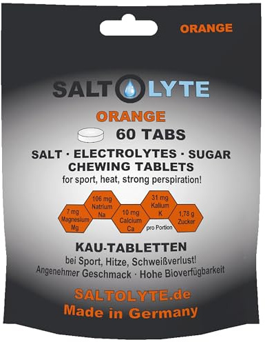 SALTOLYTE 60 TABS Salz- & Elekrolyt-Kautabletten mit Natrium, Kalium, Calcium und Magnesium bei Sport, Hitze, Schweißverlust (60, Orange)