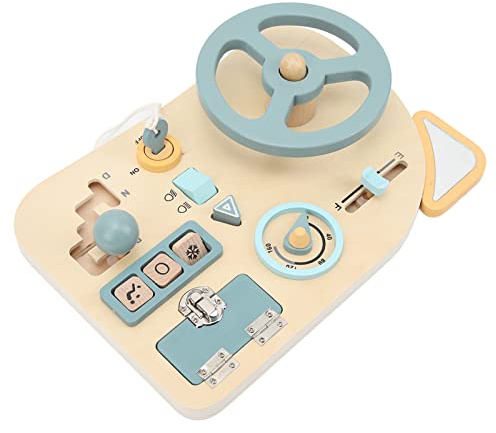 Hamwesh Montessori Busy Board, Wooden Sensory Toy with Realistic Car Steering Wheel for Preschool Learning Activities Fine Motor Skills Development Montessori Educational Toys for