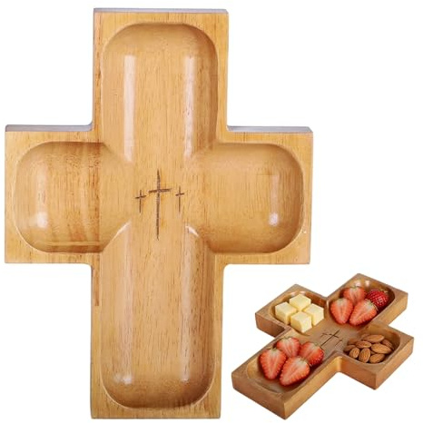 en bois de grande capacité – Plat religieux rustique en bois, plateau de service de printemps, centre de table croisé | Assiette croisée de Pâques pour les collations