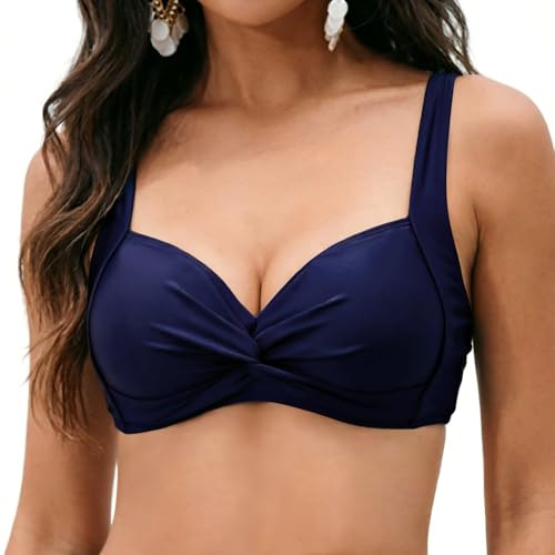 NLAND Haut de Bikini pour Femme Push-up Haut de Maillot de Bain Froncé et Torsadé Rétro Classique Hauts de Bikini