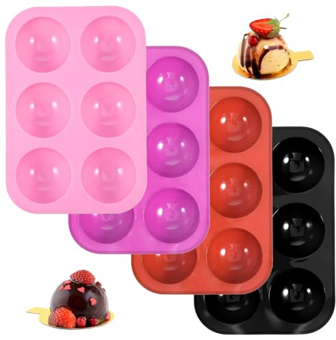 Classicseali 4 Stück Silikonform Halbkugel, Silikon Backform Kugel Groß | Kugelform Silikon mit 6 Löchern zur Herstellung von Rund Schokoladenkugeln,Desserts,Gelees,Mousses und Puddings, Mehrfarbig
