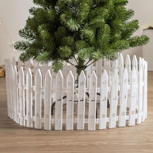 Recinzione bianca per albero di Natale da 30,5 cm, in plastica bianca, per cani, gatti, bambini, recinzioni decorative natalizie di piccole dimensioni, per esterni, giardino, erba, prato