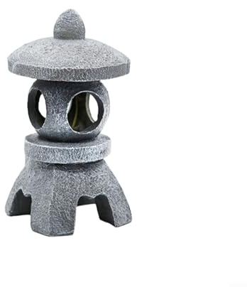 Helilyco Zen Garden - Linterna solar de resina de imitación de piedra de pagoda, lámpara de camino recargable con sensor automático de atardecer a amanecer, patio, césped, gris (B)