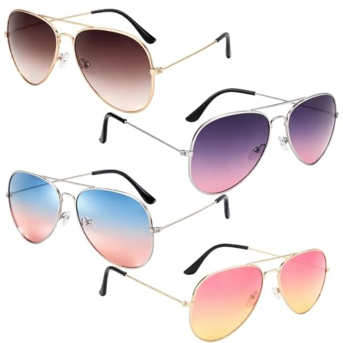 RQcMid 4er-Set Pilotenbrille Sonnenbrillen Set Für Damen Und Herren, Retro Fliegerbrille Mit Getönten Gläsern, Mode Brille Für Alltag Und Outfit Styling