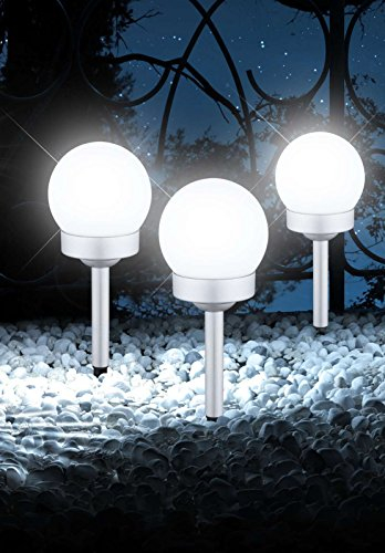 Globolightings Lámpara solar LED con estaca de 3 piezas, juego de lámpara solar para exteriores, iluminación de camino, bola (lámpara de jardín, lámpara solar, lámpara de jardín, lámpara exterior,