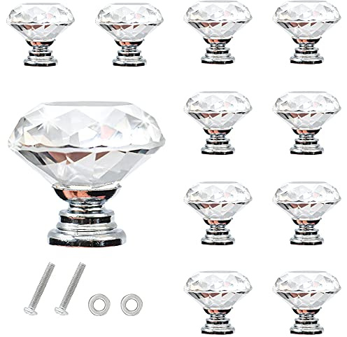 CCUCKY Schrank Knöpfe-Sets, 30 mm 10 Stück Diamant Form Kristall Schrank Knöpfe,Garderobe Ziehgriffe,Moebelknauf Griff für Schublade,Möbel,Einzigartige Dekoration