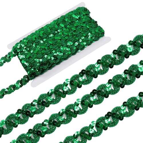 Yalulu 10 Meter Glänzendes Geflochten Zierband Paillettenband Glitzer Borte aus Dekoband Zierband Geschenkband Bortenband Kordelband Nähen DIY Handwerk Bastelprojekte (Grün)