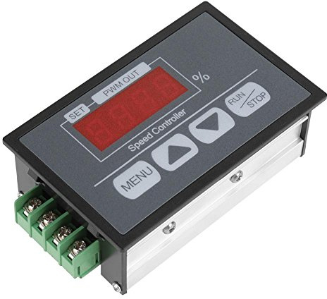 Motor Drehzahlregler, DC Drehzahlregler Gleichstrommotor Start- und Stoppdrehzahlregler Einstellbarer Stufenloser Drehzahlregler mit Digitalanzeige Prozentsatz Drehzahlmesser 6-60V | 0-30 A, 20 A Dauerstrom, 6-60 V, Bürstenmotor, 0-100 % Drehzahl, einstellbarer Sanftanlauf/-stopp, PWM 21 kHz, Schraubklemmen