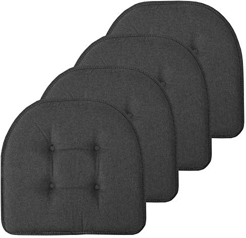 Sweet Home Collection Chair Cushion Memory Foam Pads Tufted Slip Non Skid Rubber Back U-Shaped 17 x 16 Seat Cover, 4 Count (Pack of 1), Charcoal Gray