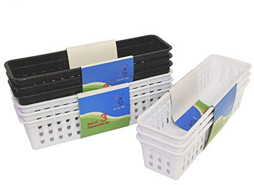 Slim Pencil Organizer Storage Container Color Pencil Marker Crayon Small Plastic Storage Basket Container Tray box for Office Classroom Home (Black and white 9 PCS, S)