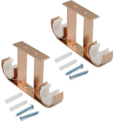 MroMax Soporte para barra de cortina de aleación de aluminio, soporte doble para barra de ventana de cortina, montaje en pared y techo, oro rosa, 2 unidades
