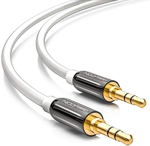 deleyCON 20m Klinkenkabel 3,5mm AUX Kabel Stereo Audio Kabel Klinkenstecker gerade für PC Laptop Handy Smartphone Tablet KFZ HiFi-Receiver - Weiß
