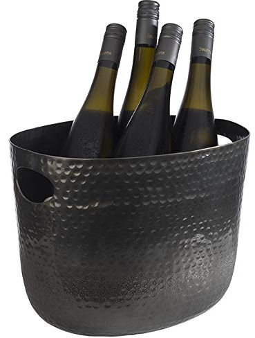 Buddy's Bar - Secchiello per Il Ghiaccio, refrigeratore per Bottiglie, capacità 7 Litri, refrigeratore per Bevande, per Vini, per Champagne, 30 x 23,5 cm, Altezza 23 cm, Nero martellato