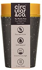 Circular and Co Mark I Model (PRE 2024) Reusable Coffee Cup 8oz/227ml - The World's First Travel Mug Made from Recycled Coffee Cups, 100% Leak-Proof (Black & Electric Mustard)
