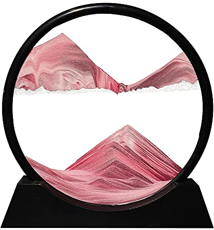 Aoderun Sandbilder Zum Drehen 3d Sanduhr Büro Deko Sand Rundes Glas Fließender Sand Rahmen Bewegliches Sandbild für Schreibtisch Sandmalerei für Erwachses (Rosa,20cm)