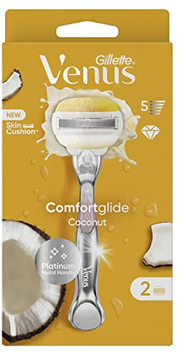 Gillette Venus Pro ComfortGlide Rasoio Da Donna, Al Profumo Di Cocco, 2 Lamette Di Ricambio, Manico In Metallo Riutilizzabile E Gancio Per Doccia