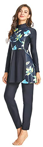 Bescheidener Badeanzug Badeanzug für Frauen Hijab Full Coverage Swimming Beachwear Langarm-Surfanzug（X1，XXL）