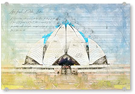 artboxONE Acrylglasbild 90x60 cm Architektur Lotus Temple, Delhi - Bild Architecture Sketch