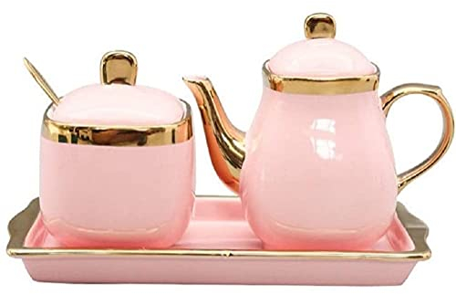 MAGICVOGEL Zuckerdose und Milchkännchen Set aus Keramik Luxus goldenen Rand Milchkanne Porzellan Sahnekanne Zuckerbehälter Gewürzdose (Rosa)
