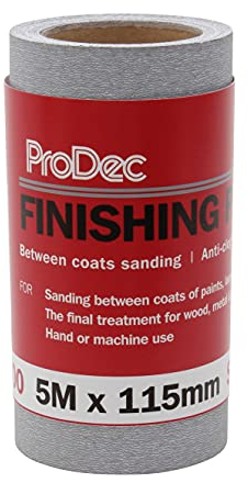 ProDec 5m Rollo de papel de lija de grano 400 superfino para el lijado entre capas y el lijado de automóviles - 115mm de ancho Rollo de papel de lija compatible con lijadoras a máquina y manuales