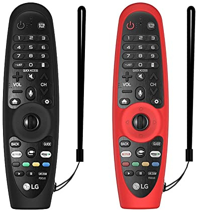 WUZUN 2PCS Funda Protectora para LG AN-MR600 /MR650 /MR18BA /MR19BA /MR20GA Magic Remote Control, Funda de Silicona Antideslizante a Prueba de Golpes que Brilla en la Oscuridad con Cordón (Negro+Rojo)