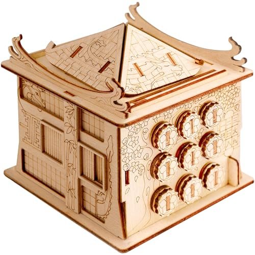 ESC WELT Casa del Dragón - Сaja Rompecabezas de Madera con Compartimentos Ocultos para Adultos - Caja Secreta para Jugar en Familia - Caja Escape Room para Fanáticos de los Rompecabezas