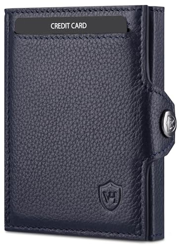 VON HEESEN Slim Wallet mit XL Münzfach & RFID-Schutz - Mini Geldbörse Herren & Damen - Kartenetui Geldklammer Kreditkartenetui - Portmonee Geldbeutel Portemonnaie klein (Blau)