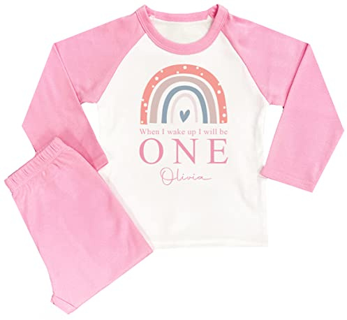 Boost Kid Essentials Girls Personalised Birthday Rainbow Pyjamas When I Wake Up I Will Be One (Pink, 6-12 Months)