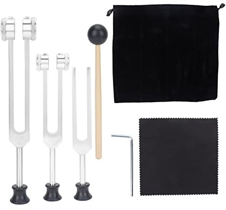ZJchao Aluminum Alloy Tuning Fork Set, 128 256 512Hz Portable Tuning Fork Healing Chakra Instrument for Home Yoga Sound Reliever Stress Musical(Silver)