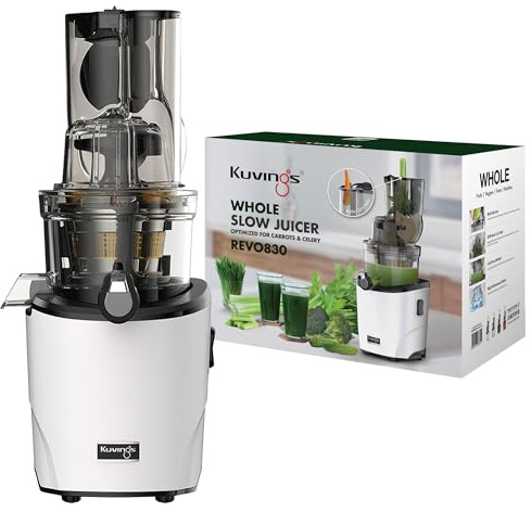 Kuvings | Entsafter | REVO830 | Slow Juicer | Doppelte Einfüllöffnung | automatisches Schneidesystem | inkl.Smoothie & Sorbet Filter Set | Mattschwarz_KSP-2478CE (Matt White)