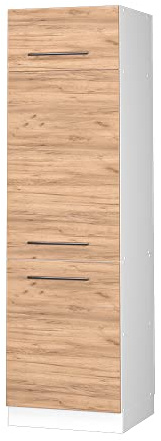Vicco Kühlumbauschrank Fame-Line, Goldkraft Eiche, 60 cm | 3 Türen · ✓ Kühlschranknische · Höhenverstellbare Füße · Metallgriffe · Soft-Close