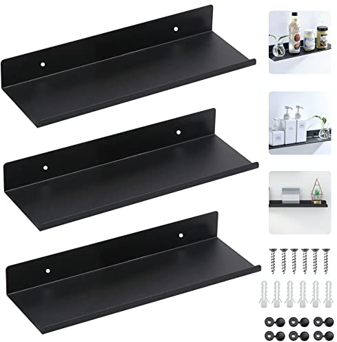 SCHYIDA 3 Stück Wandboard Schwarz Metall Schweberegal Wand 30cm Wandregal Matt Regal Schwarz Matt Schwarzes Metallregal Schwebendes Hängeregal Schwarz küchenregal für Dekos Bilderrahmen Badezimmer