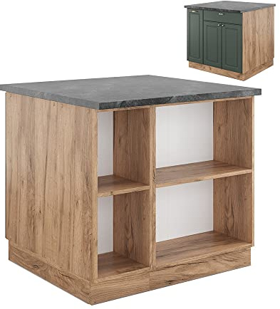 Vicco Kücheninsel Fame-Line, Grün-Gold Landhaus/Goldkraft Eiche, 90 cm mit Schublade, ohne Arbeitsplatte, kombinierbar mit weiteren Modulen der Fame-Line Serie