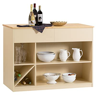 SoBuy KNL04-MI Kücheninsel freistehend Küchenschrank Highborad Kommode Schrank Sideboard Bartisch Buffet Beige BHT ca: 120x90x60cm