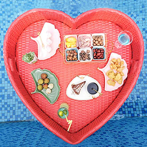 AALGO Plateau de Service en Rotin Forme De Coeur avec Poignées Plateaux Flottant dans La Piscine pour Servir des Boissons,pour Spas et Fêtes Autour de La Piscine,Red-85 * 82 * 15cm